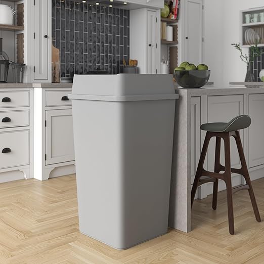 Square Commercial Trash/Garbage Can | Outdoor/Office/Restaurant/School/Kitchen (Trash Can with Lid, Gray, 50 Gallon)