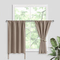 JIUZHEN Short Blackout Curtains for Small Window - Cafe Room Darkening Privacy Thermal Insulated Half Window Curtains Tiers for Bathroom,Kitchen, W 42 x L 36, Set of 2 Panels with Tiebacks, Camel