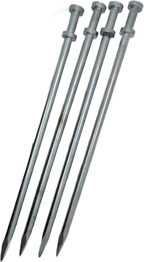 Double Head Tent Stakes - Heavy Duty 1045 Steel Heat-Treated Ground Spikes, Forged Geometric Sharp Tips for Stronger Hold, 0.79”(20mm) Diameter, 4-Pack (32 in)