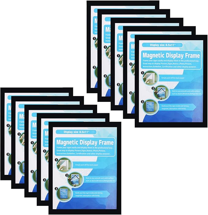 Self-Adhesive Magnetic Document Sign Holder 8.5X11'',Black,Pack of 10