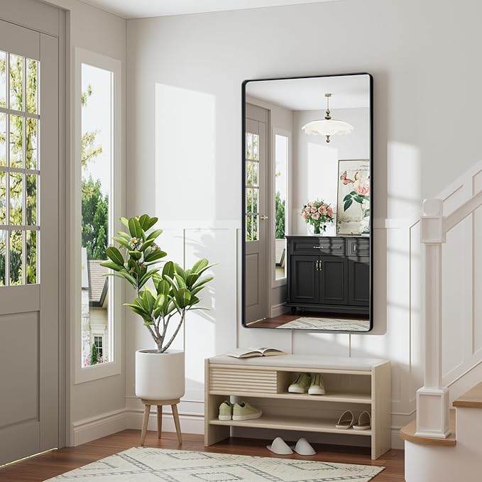48X36 Black Bathroom Mirror for Over Sink, Metal Framed Vanity Mirror Wall Mounted, Rectangle Mirror for Bedroom Living Room Restroom Entryway, Anti-Rust, HD Tempered Glass