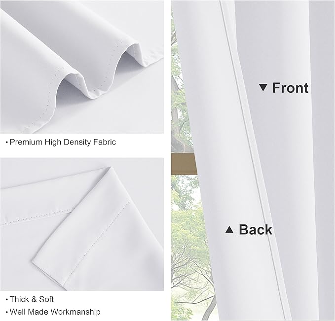 PONY DANCE Room Darkening Curtains for Bedroom 90 inches Long 2 Panels Set, Thermal Insulated Rod Pocket Window Drapes, Noise Reducing Window Treatment for Living Room(W42 x L90 inch, Pure White)
