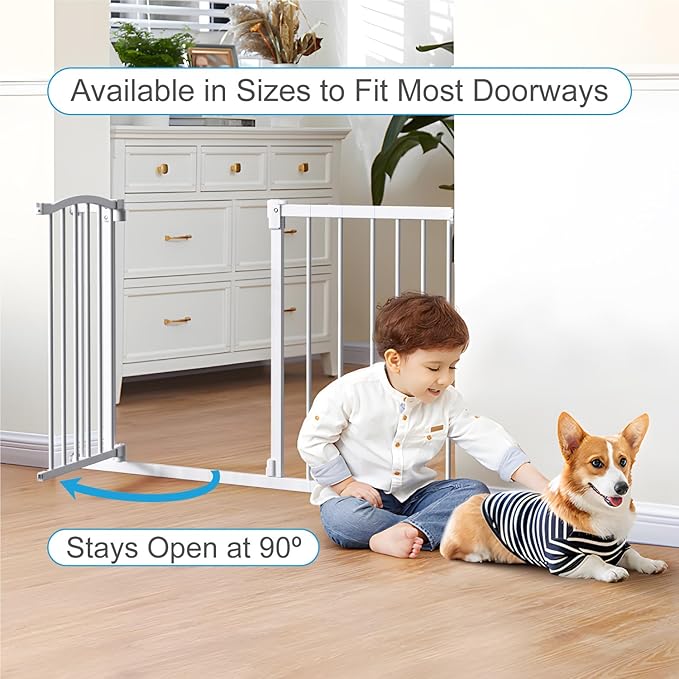 Great Gates Pet Gate - Durable Steel Gate for Stairs - Self-Closing Door & 2-Step Child Proof Lock - Wall-Friendly Dog Gates for Doorways (Fits Most) - 29.8"- 47.5", 28” Tall