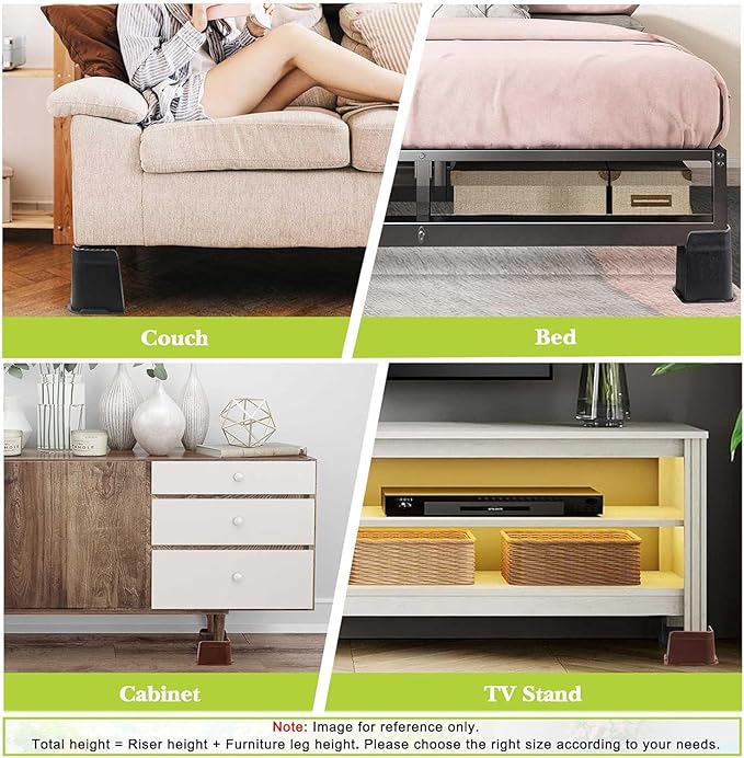 Bed Risers 1 inch, 2 inch, 3 inch, 4 inch, 5 inch, 6 inch, 8 inch Heavy Duty, Oversized Furniture Riser for Couch Sofa Table Chair Leg Frame Dorm, Support up to 6000 Lbs (Black 4 Pack, 5 inch)
