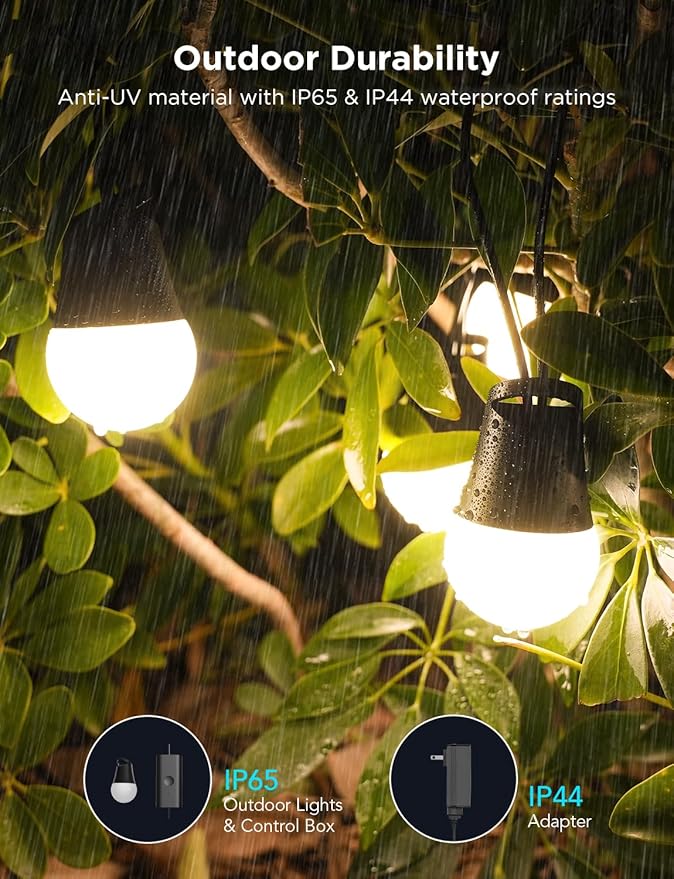 Govee Smart Outdoor String Lights 2, 48ft Outdoor Lights with Dimmable Warm White LED Bulbs, 47 Scene Modes for Patio, Backyard, Balcony, IP65 Waterproof, Works with Alexa, App Control