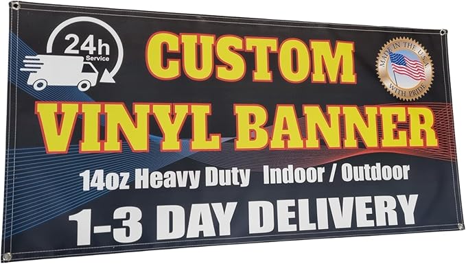 Custom Vinyl Banner, 14oz Premium Coated Vinyl, Full Color, indoor/outdoor Heavy Duty Sign, Design Online or Print Your Design file. (2 X 4 ft (H X W))