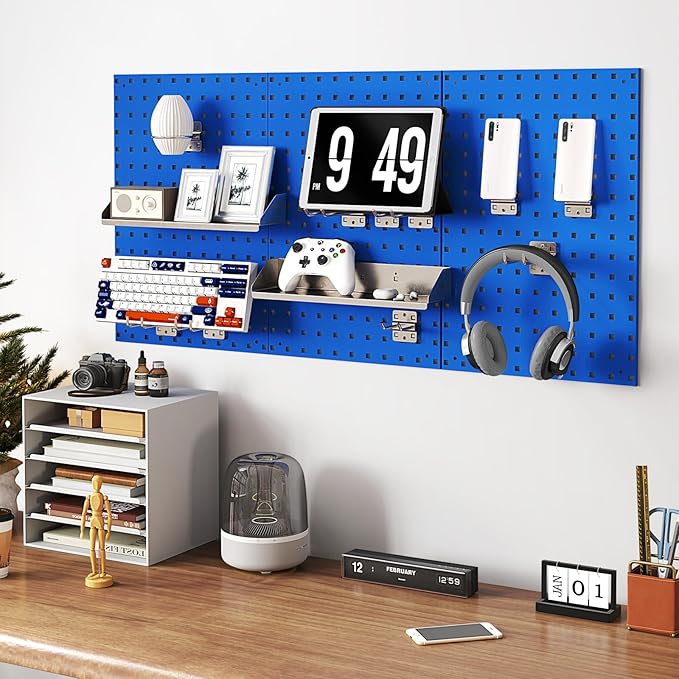 Goplus Garage Pegboard, Metal Pegboard Tool Organizer Kit with 3 Pegboards & 28 PCs Hanging Accessories, Heavy Duty Pegboard Wall Organizer, Peg Board for Workshop, Tool Storage