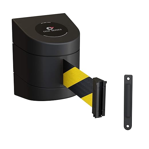 Crowd Control Warehouse - CCW Series WMB-230 Fixed Wall Mount Retractable Belt Barrier - 30 Foot, Black and Yellow Safety Belt with Black ABS Case