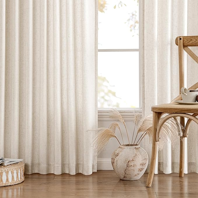 MIULEE Non-See-Through Privacy Linen Curtains 2 Panels, Light Filtering Window Curtains Farn House Textured Back Tab Semi Sheer Drapes for Bedroom Living Room, 52 x 72 Inches Long, Cream