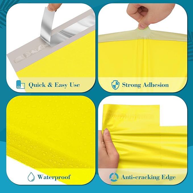 JinRuiKJ Poly Mailers with Handle 14.5x19 Inch 50 Pcs, Easy to Carry Packaging Bags for Small Business, Thank You Shipping Bags with Self Adhesive Strip, Tearproof and Waterproof - Yellow