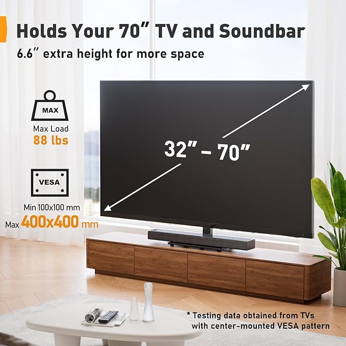 Perlegear Universal Swivel TV Stand Base for 32–70 inch TVs, Height Adjustable Table Top TV Stand with Tilt, Tempered Glass Base, Holds up to 88 lbs, VESA 400x400mm