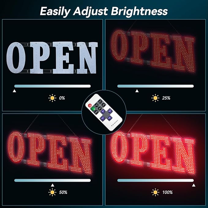 30" x 10" Large LED Open Signs with Remote Control 14 Modes Dimmable Open Sign for Business Window Stores Retail and Restaurant Red
