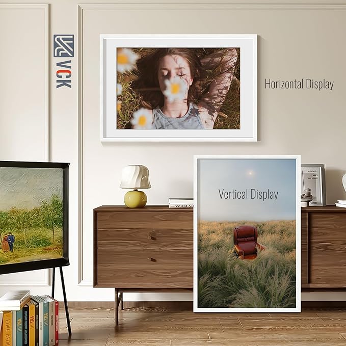 VCK 24x36 Poster Frame White - with Mat 20x30, Textured Exclusive Solid Wood Picture Frame, Horizontal and Vertical Formats with Included Hanging Hardware - 2 Pack