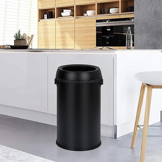 17 Gallon/65L Trash Can, Heavy Duty Stainless Steel Open Top Trash Can, Fingerprint-Proof Round Kitchen Trash Bin, Commercial Garbage Can for Restaurant, Home, Office(Black)
