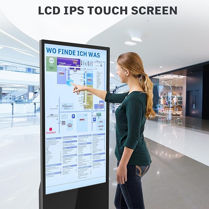 HLEC 65'' Indoor Floor-Standing Digital Signage Interactive Display, 4K Touchscreen Advertising Display LCD Kiosk, Commercial Android Smart System, CMS Software, HDMI/USB Input＆Out/WiFi(4+64G)