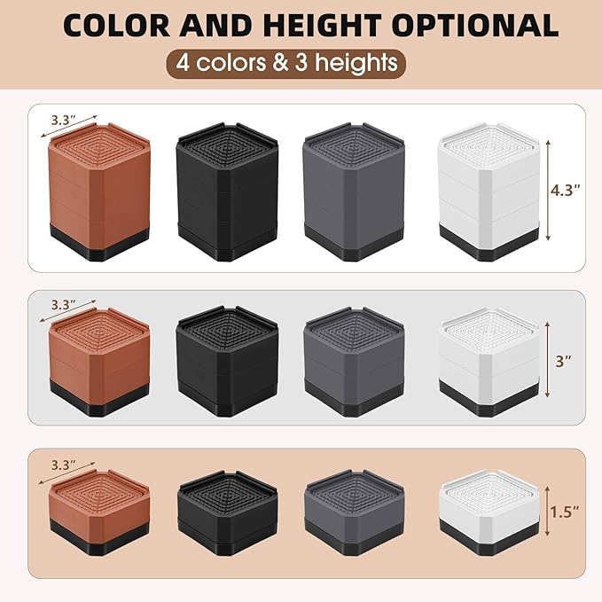 Furniture Risers Bed Risers - Rectangular Adjustable Block Riser for Raising 1.5-3 In. & 4.3 In. Beds, Tables, Sofas, Refrigerators, Washers - Up to 4,000 Pounds (Black, Three Layers 4.3inches)