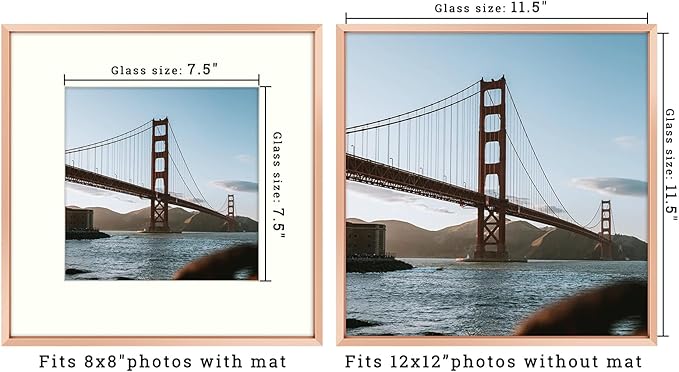 Frametory, 12x12 Metal Picture Frame with Mat for 8x8 Picture & Real Glass, Aluminum Photo Frame Collection (Rose Gold, 2 Pack)