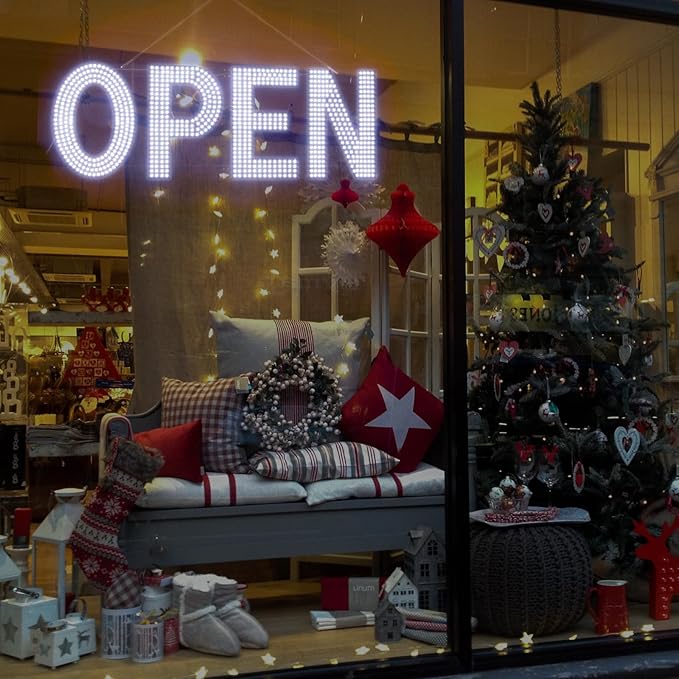 LED Open Signs for Business, 40"x14" Dimmable Large LED Open Light Up Sign with Hanging Installation for Salon Gym Cafes Store Office Bar Hotel Pubs (Cold White)