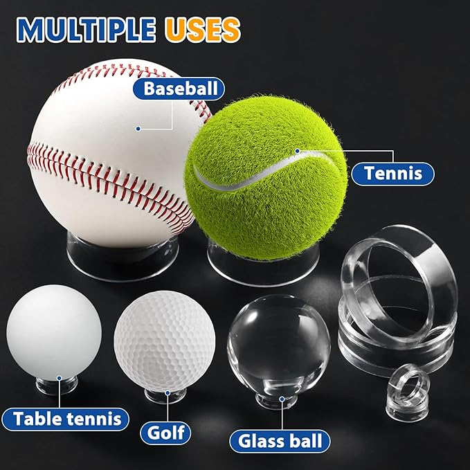 100 Pcs Baseball Holder Ring Stand 0.6/1.22 Inch Round Acrylic Stands, Small Display Stand Ring Clear Sphere Holder for Small Balls, Baseball, Golf Ball, Crystal Ball, Egg Stand, Marble, Softball