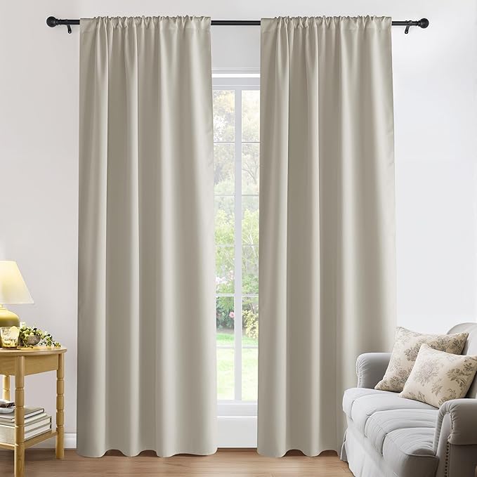 PONY DANCE Cream Black Out Curtains 84 inch Long for Bedroom, Blackout Window Curtain Rod Pocket Thermal Insulated Drapes Energy Saving for Living Room, W 52 x L 84 inches, 2 Panels Set