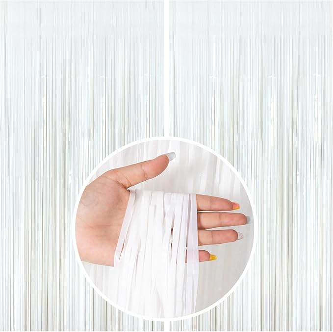 White Party Streamers Foil Fringe Backdrop Curtains Tinsel Streamers Birthday Party Decorations Fringe Backdrop for Birthday Party Graduation Bridal Shower