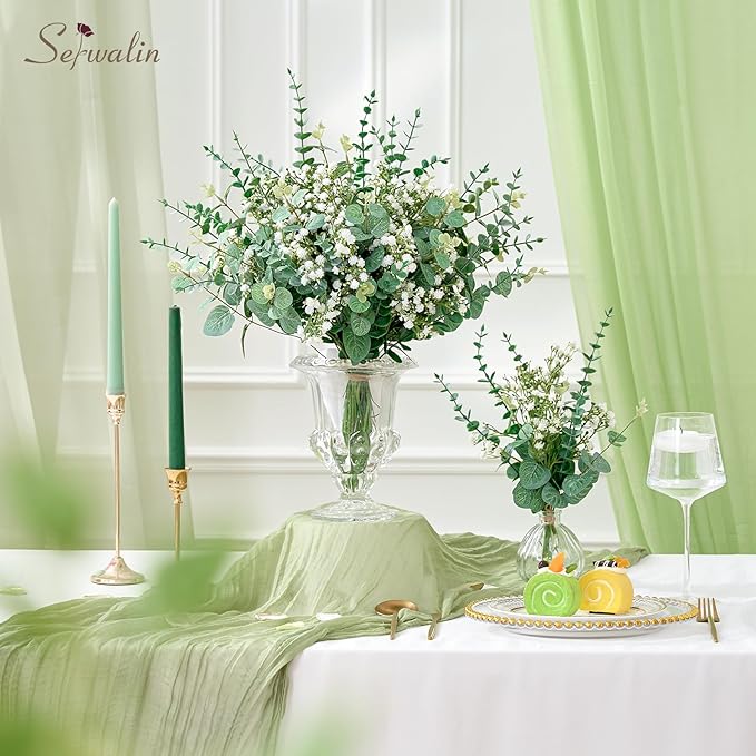 Serwalin 200 Pcs Mixed Artificial Eucalyptus Stems，Babys Breath Artificial Flowers Bulk with Artificial Fake Greenery Stems for Wedding DIY Bouquets Floral Arrangement Home Decor