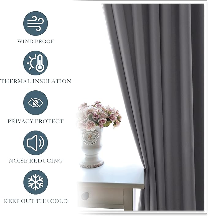 PONY DANCE Grey Curtains - Window Treatments Home Decor Thermal Insulated Curtain Drapes Light Filter Energy Efficient Low Shading Effect for Bedroom & Kitchen, 42 W x 63 L, 2 Pieces