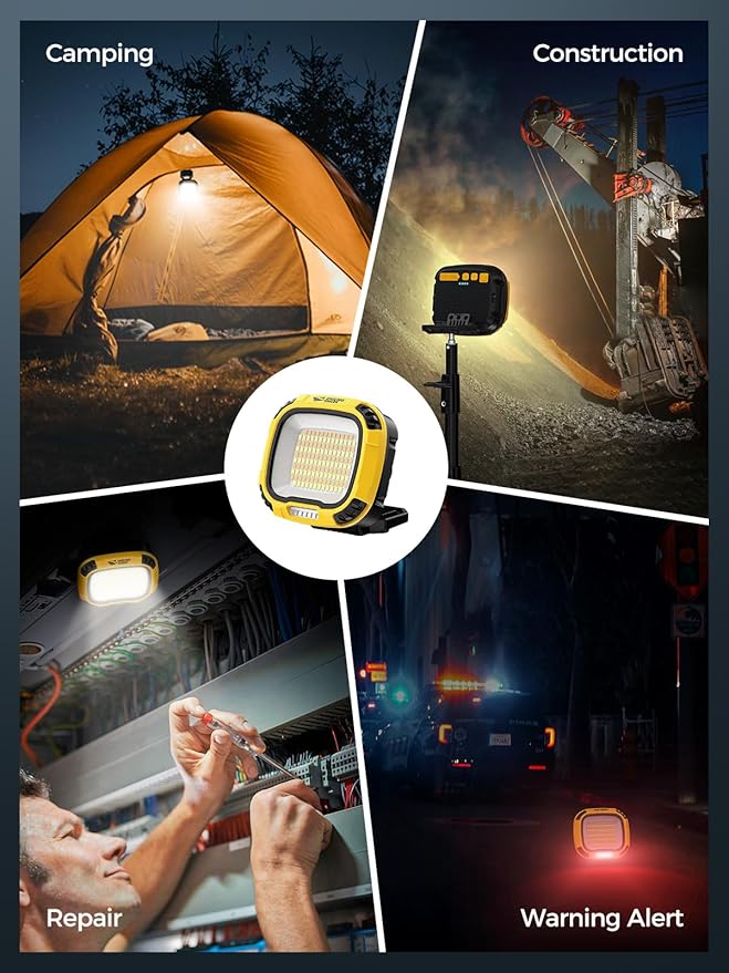 Smiling Shark Working Lights, 7500mAh Rechargeable LED Work Light 4000 Lumen 18 Light Mode Portable Magnetic Waterproof Drop Resistant Cordless Worklight Job Site Lighting for Garage Repair Camping