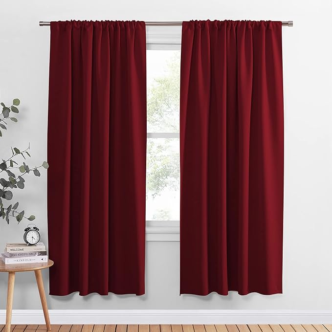 PONY DANCE Home Decor Curtains Set - Window Drapes Thermal Curtain Rod Pocket Xmas New Year Room Darkening Panels/Window Treatments Light Blocking for Living Room, 52 W x 72 L, Red, 2 PCs