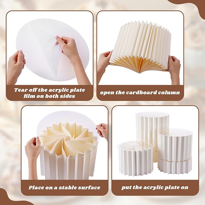 Capoda 5 Pieces Large Buffet Risers - 12" Foldable Food Display Risers, Multi-Height Cardboard Cylinder Stands with Acrylic Plates for Party Table Dessert Cupcake Catering Supplies(White)