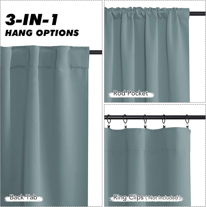KGORGE Short Blackout Curtains for Small Window, Privacy Thermal Insulated Bathroom Curtains Noise Reducing Drapes for Bedroom Kitchen Cafe Living Room, W34 x L45 inches, Dusty Blue, 2 Panels