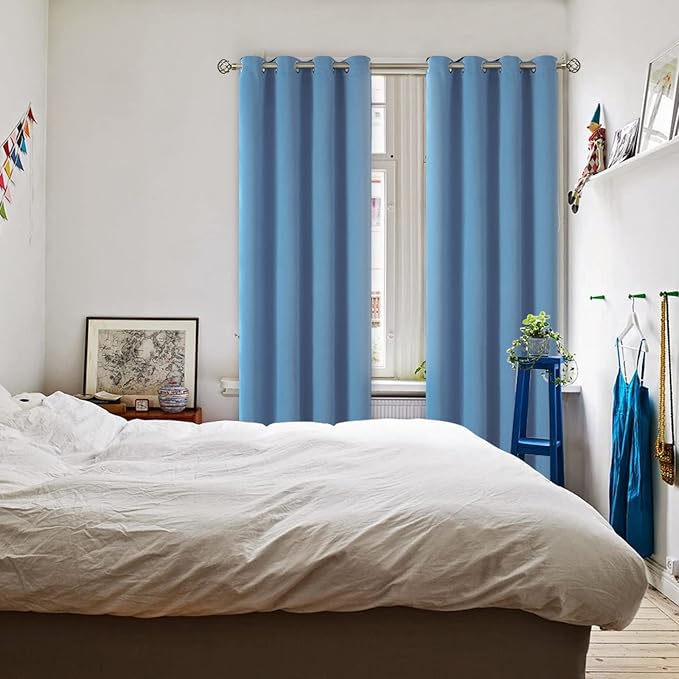 BGment Blackout Curtains for Bedroom - Grommet Thermal Insulated Room Darkening Curtains for Living Room, Set of 2 Panels, Each 55 x 96 Inch, Faded Denim