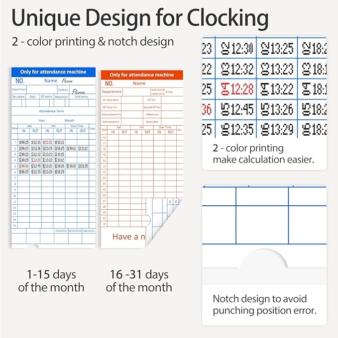 Time Clocks for Employees Small Business, Auto-Align Time Clock, 6 Punches per Day Time Machine, Clock in Machine for Employees with 50 Time Cards and 1 Ink Ribbon