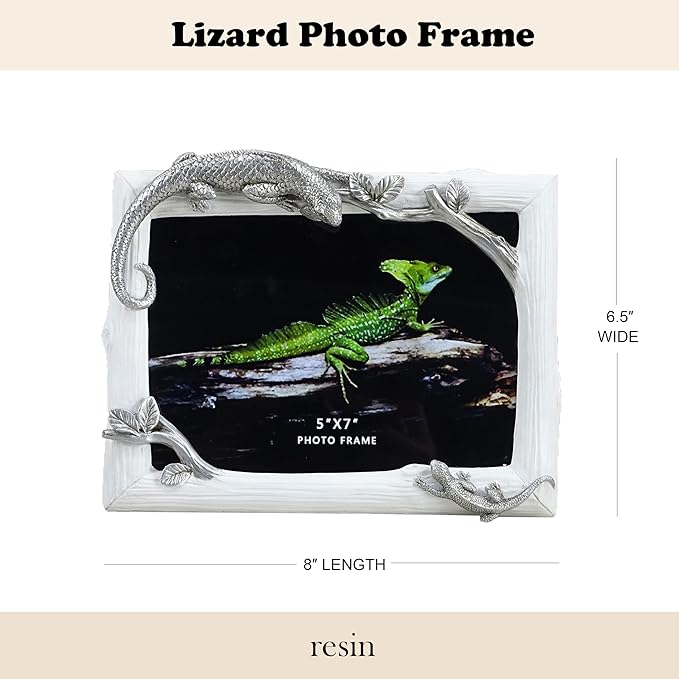 5x7 Inch Lizard Resin Picture Frame - Mother & Baby Wildlife Design, Decorative Tabletop Photo Display, Unique Home Décor Art