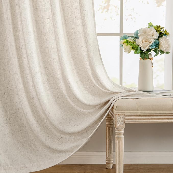 MIULEE Non-See-Through Privacy Linen Curtains 2 Panels, Light Filtering Window Curtains Farnhouse Textured Back Tab Semi Sheer Drapes for Bedroom Living Room, 52 x 90 Inches Long, Linen