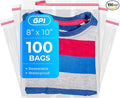 8" X 10" Self Seal Resealable Poly Bags - Case of 100, Peel & Seal Reclosable Polybags with suffoaction Warning and Adhesive Strip for Packaging & Shipping Clothes, Shirts & More - GPI