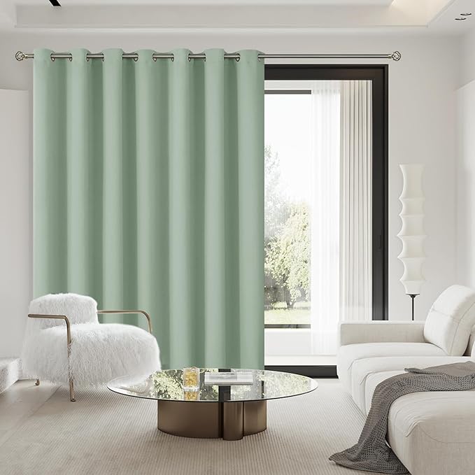 BGment Sliding Door Curtain for Patio 84 Inch Long, Extra Wide Room Divider Room Darkening Blackout Curtain for Bedroom, Thermal Insulated Privacy Window Curtain 1 Panel, Frosty Green, 100 Inches Wide