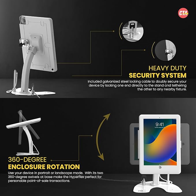 Dual Kiosk Stand – CTA Security Stand with Locking Case, Cable, Stylus and Tether – Compatible with Headphone Jack, iPad 7th/ 8th/ 9th Gen 10.2”, iPad Pro 10.5 (PAD-ASKW10) – White