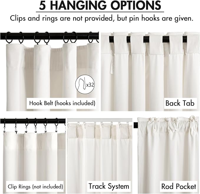 MIULEE Velvet Curtains 108 Inch Length 2 Panels Set for Living Room Bedroom Cream Pinch Pleat Back Tab Luxury Thermal Insulated Light Blocking Drape Pleated Blackout Extra Long Curtain with Hook Ivory