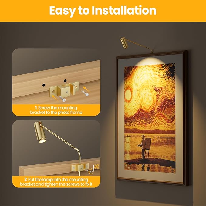 Zoomable Picture Light Spotlight,Plug in LED Picture Lights for Wall 3000K Warm Photo Frame Light with Remote Control Art Lighting for Paintings Gold Mini Accent Spotlights for Gallery