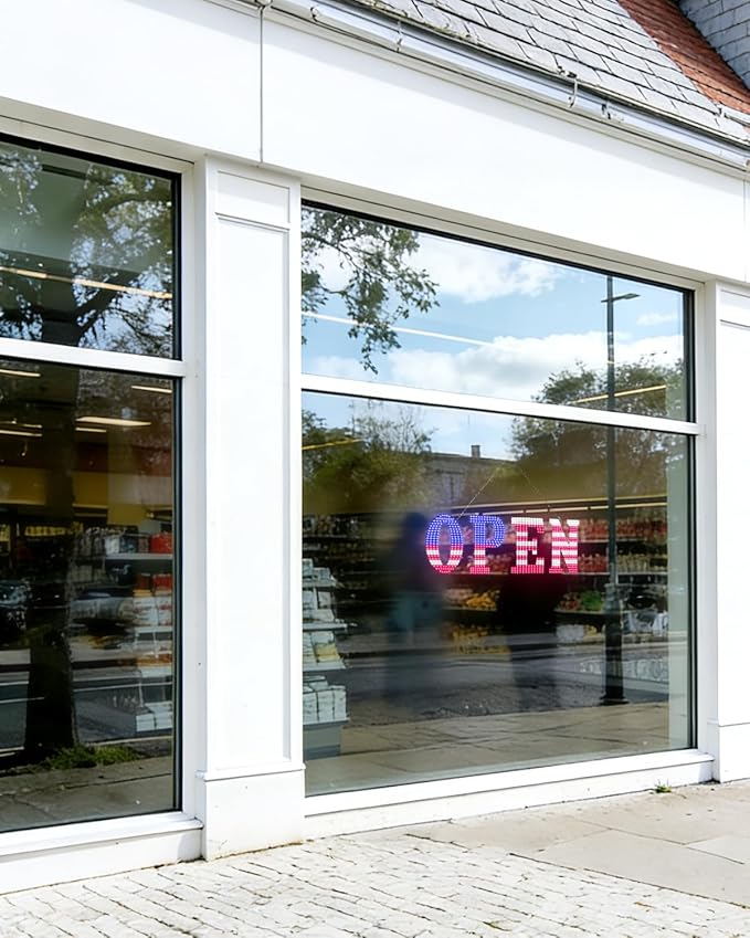 30'' x 10" Large Open Signs for Business, Super Bright LED Open Closed Sign with Hanging Installation, Light Up Sign for Bar Store Restaurant Office Hotel Salon USA Flag