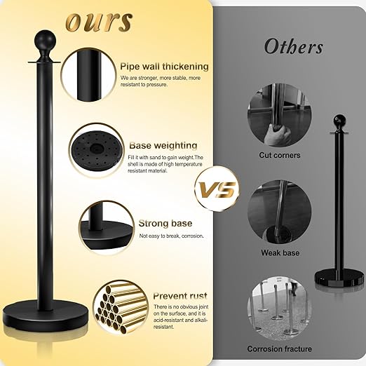 6PCS Black Stanchions Posts with 4PCS 5 ft Black Velvet Rope, Black Velvet Rope Stanchion Set Crowd Control Barriers, Stanchions and Velvet Ropes Red Carpet Poles for Party Supplies