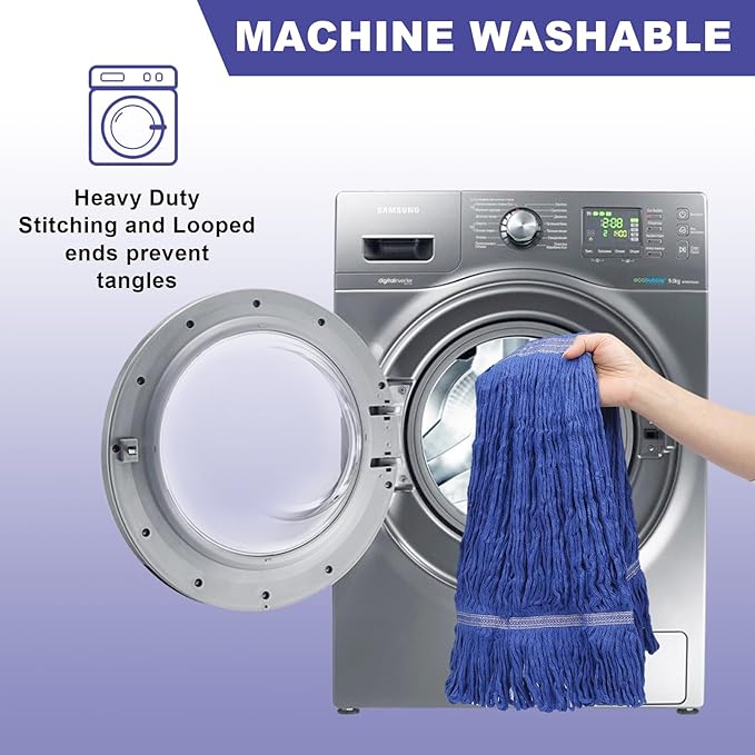 3 Pack Heavy Mop Replacement Head,Commercial Industrial Grade Blue Cotton Ring Heads，for Heavy Commercial Industrial Residential Areas -Blue Cotton Looped Replace Mop Head (Deep Blue)
