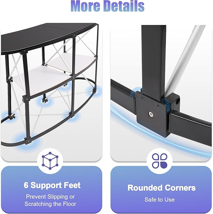 Portable Tradeshow Podium Table, 51.97x15.75x35.43Inch Curved Pop Up Table Foldable Retail Bar Table Reception Desk Speech Stand with Storage Rack for Checkout Exhibition Promotion Retail