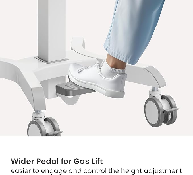 Mount Plus MB-C12 Mobile Height Adjustable Medical Workstation Cart with Retractable Keyboard, Mouse Tray, Large Tabletop (19.7" x19.3), Swivel Locking Casters for Hospitals, Dental and Clinic