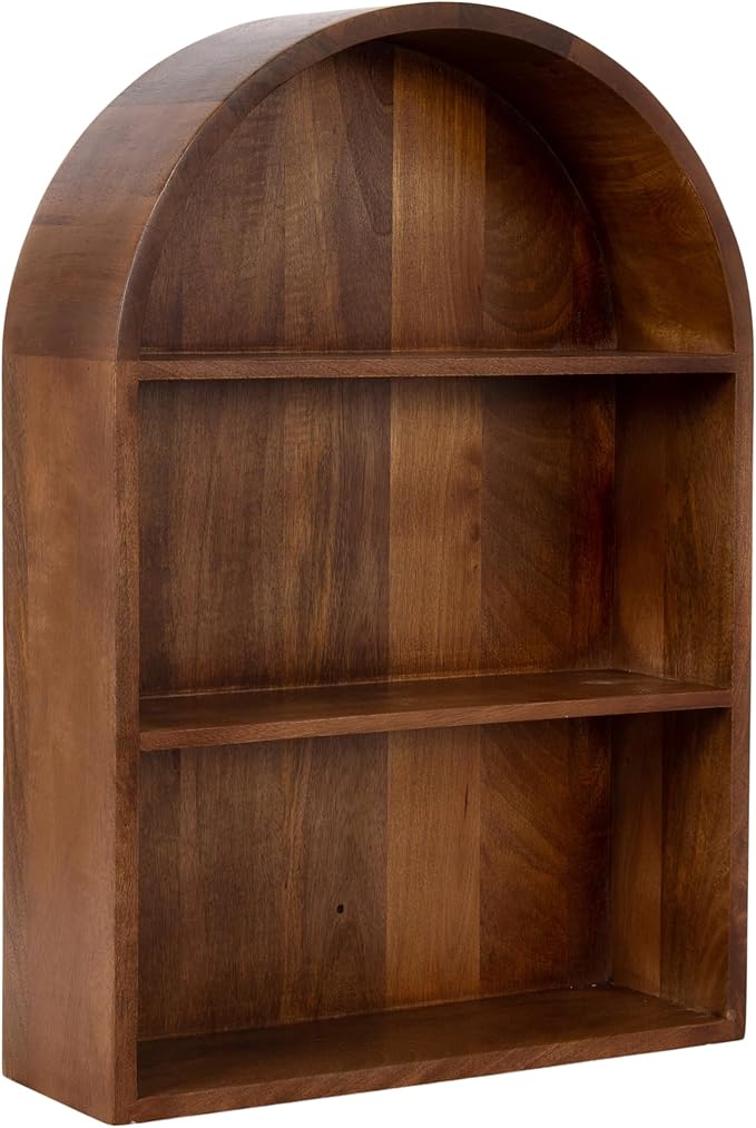 Kate and Laurel Arcott Modern Arched Wall Shelf, 18 x 26, Walnut Brown, Transitional Arch Wall Shelves for Over-The-Toilet Storage or Entryway Storage Shel