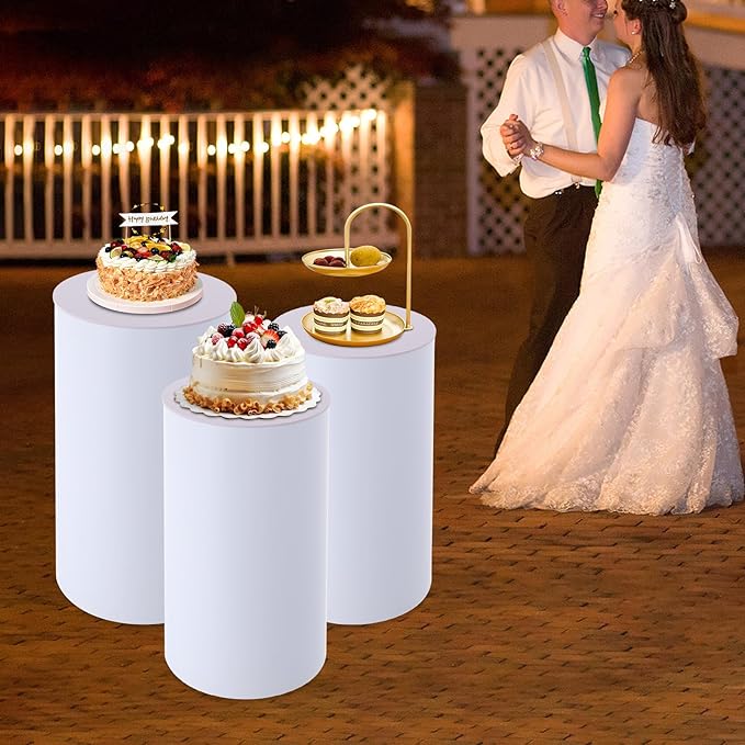 3 Pcs Wedding Cylinder Stands, Acrylic Round Pedestal Stand, Party Cylinders Set of 3 Stand for Wedding Birthday Event Decor 19.6'', 21.6'', 23.6'' H