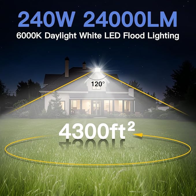 Ceena 2 Pack 240W Plug in LED Flood Light Outdoor, 24000lm Super Bright Floodlight with Switch and 5.9FT Wire, IP66 Waterproof 6000K LED Work Lights for Basketball Court, Playground, Stadium