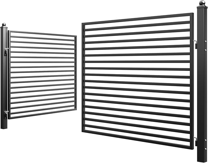 ZUMI Dual Swing Driveway Gate, 14x6 ft. Outdoor Steel Fence for Home Security, Heavy-Duty Weatherproof Iron Kit, Brooklyn Style