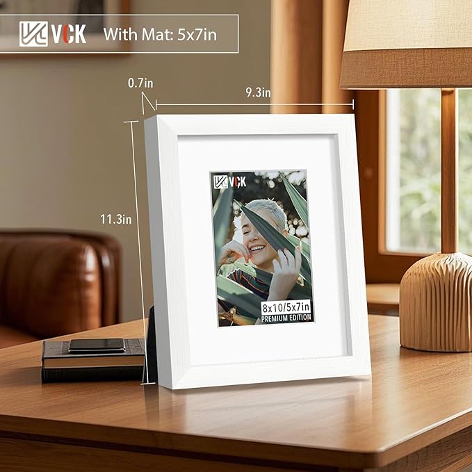 VCK Picture Frame 8×10 Set of 5 Display Pictures 5x7 with Mat or 8x10 Without Mat, High Definition Glass Multi White Photo Frames for Baby Pictures, Weddings, Portraits Display